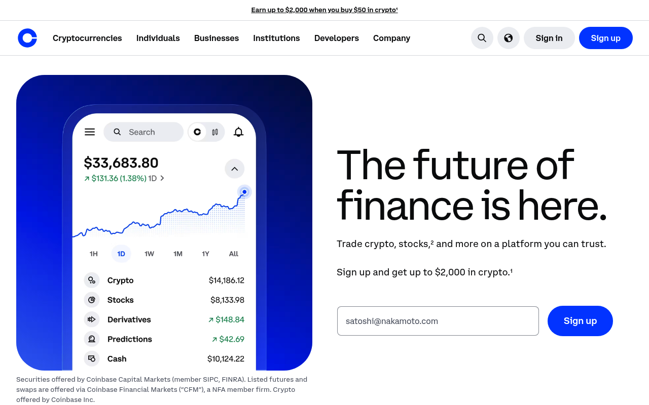 Coinbase website screenshot