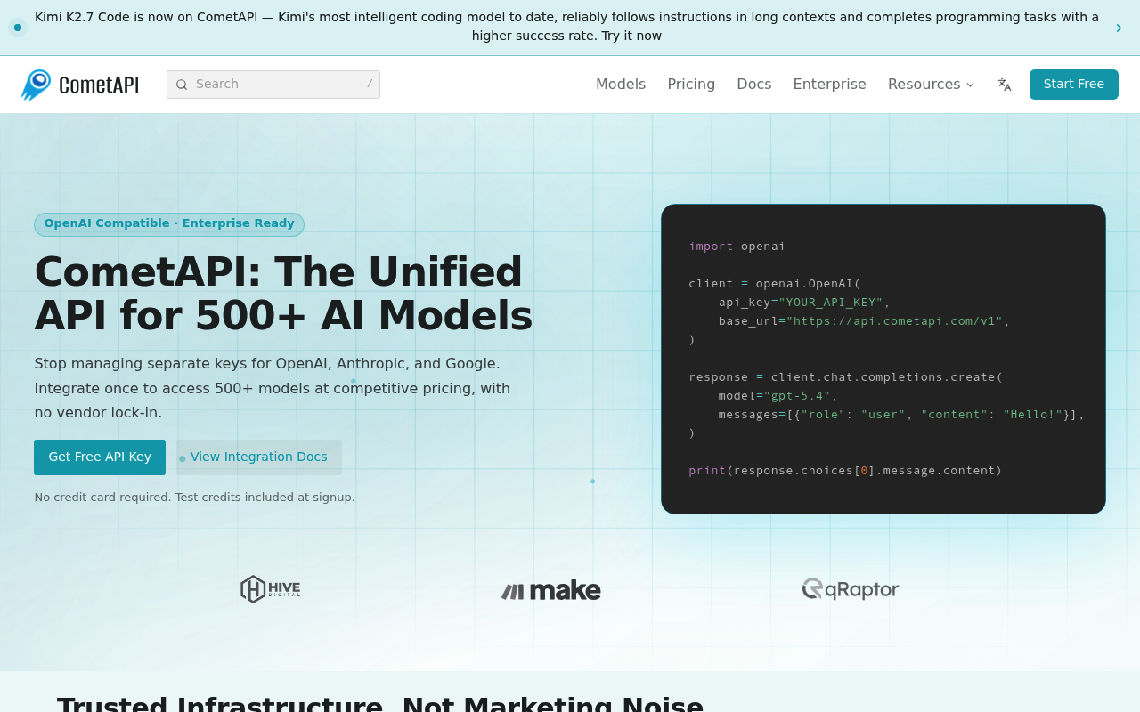CometAPI website screenshot