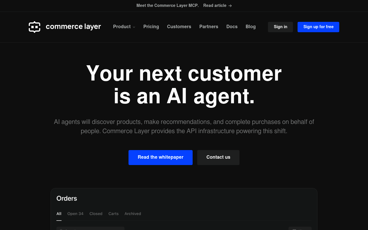 Commerce Layer website screenshot