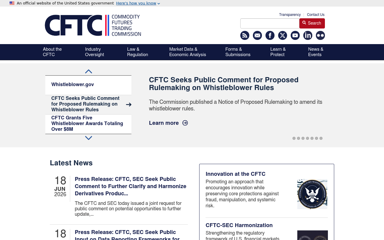 Commodity Futures Trading Commission website screenshot