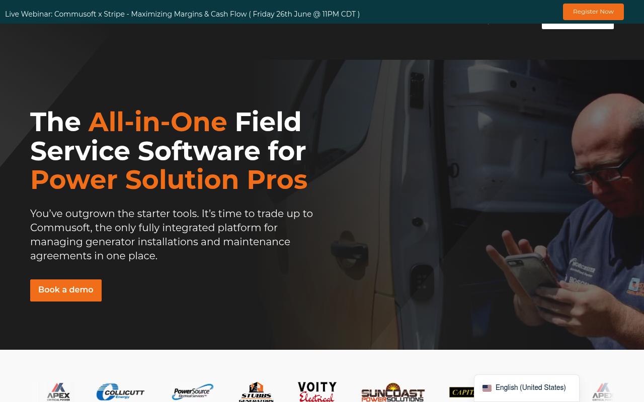 Commusoft website screenshot