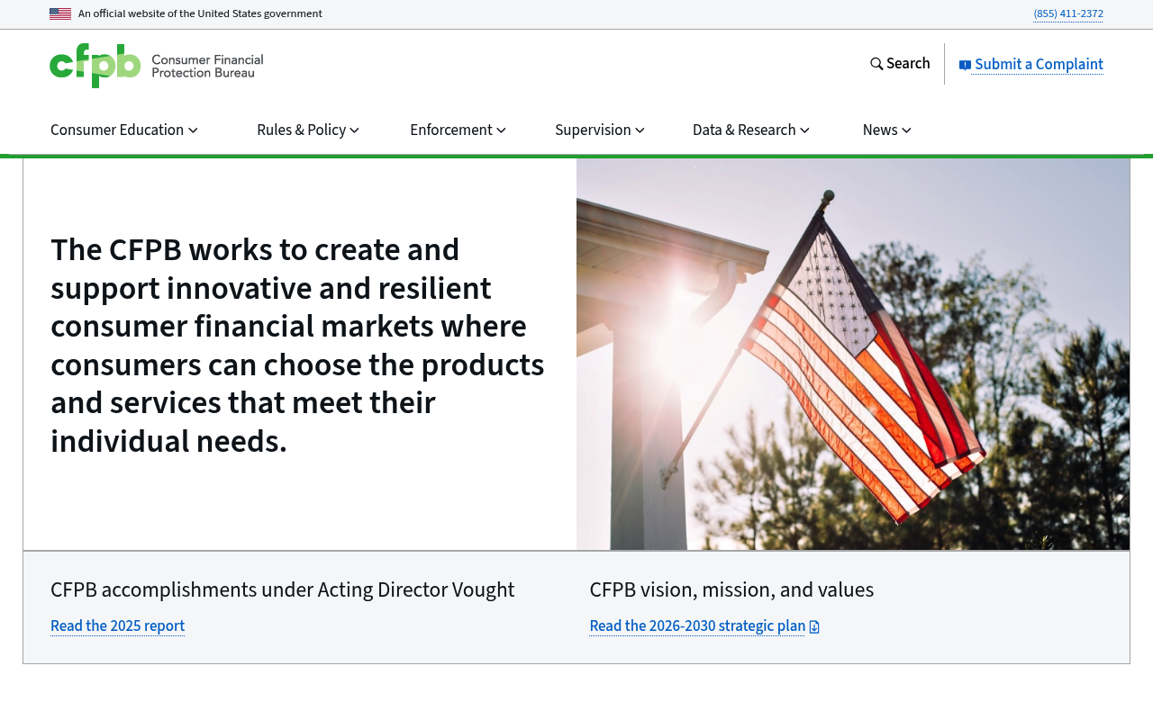 Consumer Financial Protection Bureau website screenshot