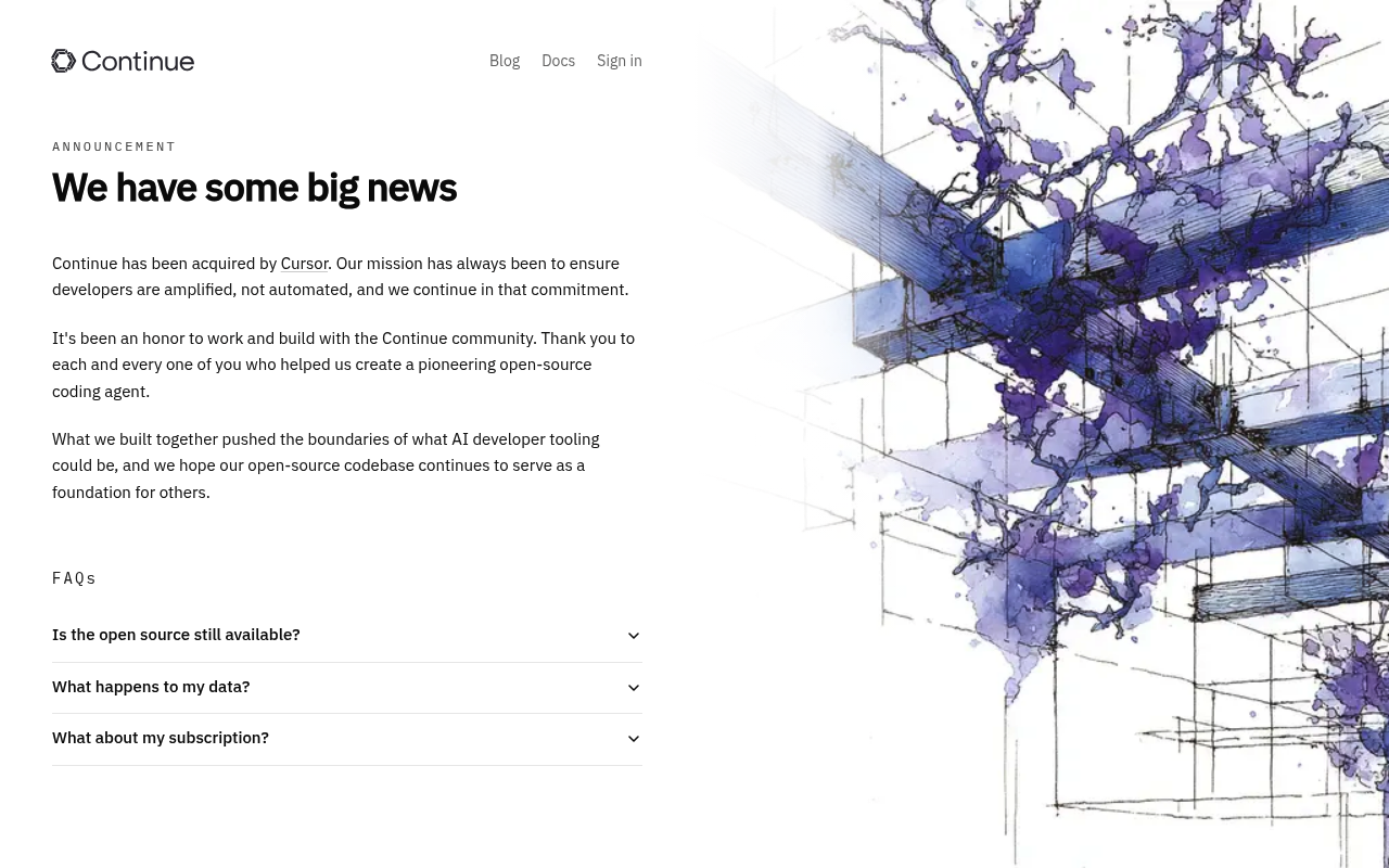 Continue website screenshot