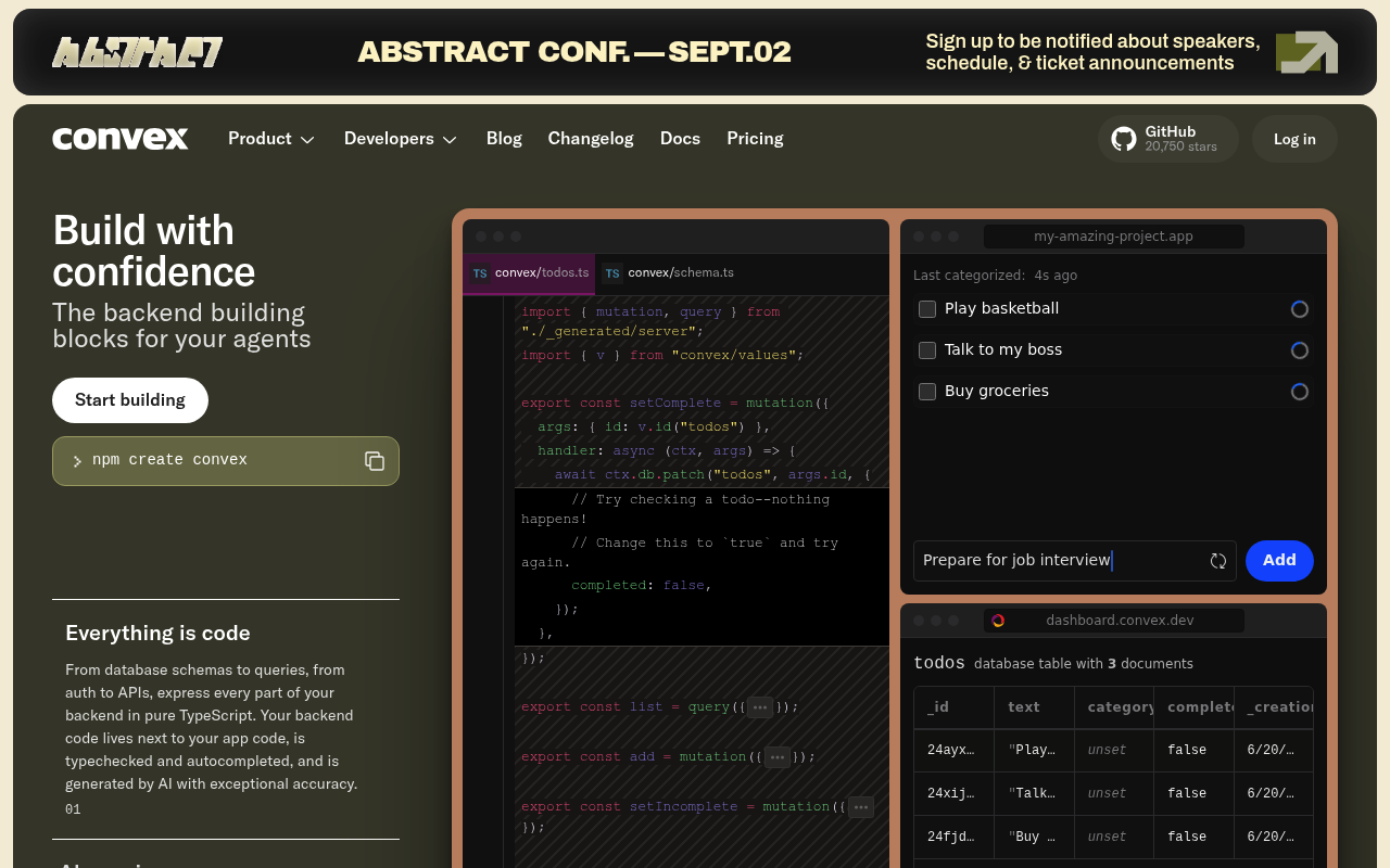 Convex website screenshot