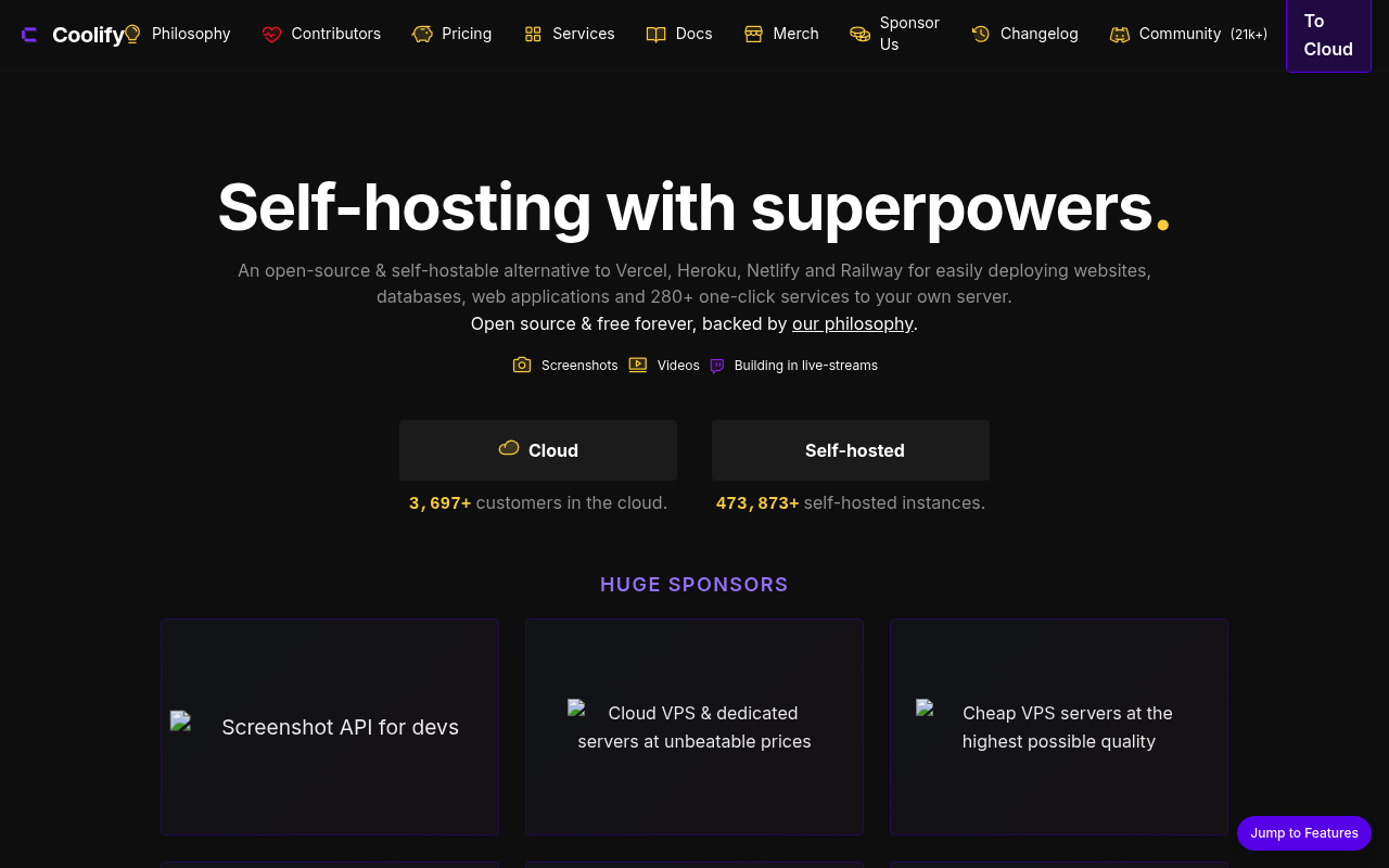 Coolify website screenshot