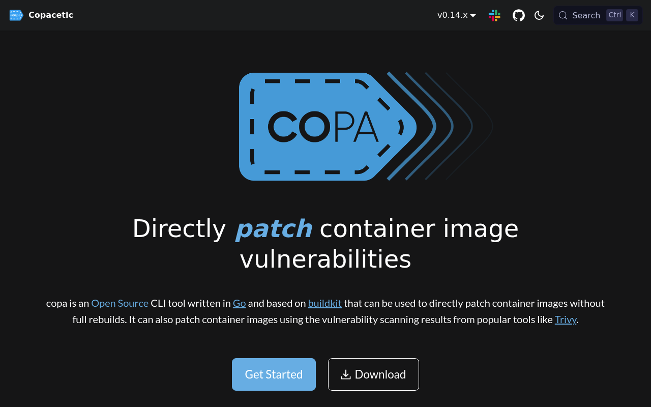 Copa (Project Copacetic) website screenshot
