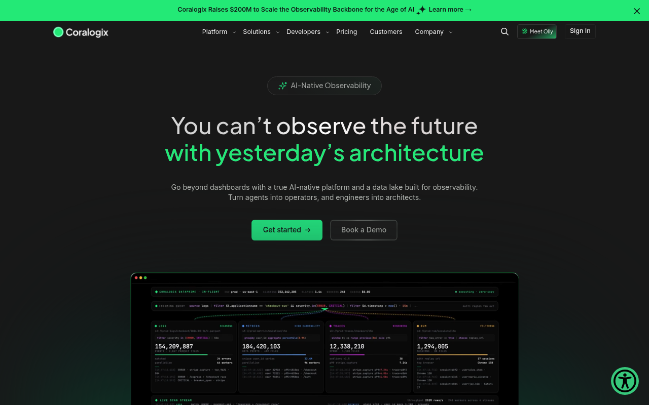 Coralogix website screenshot