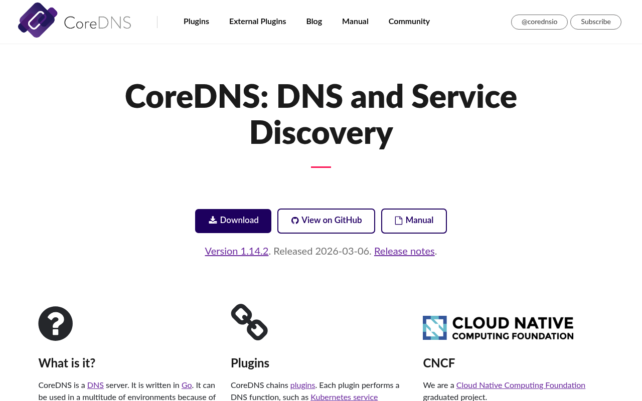CoreDNS website screenshot