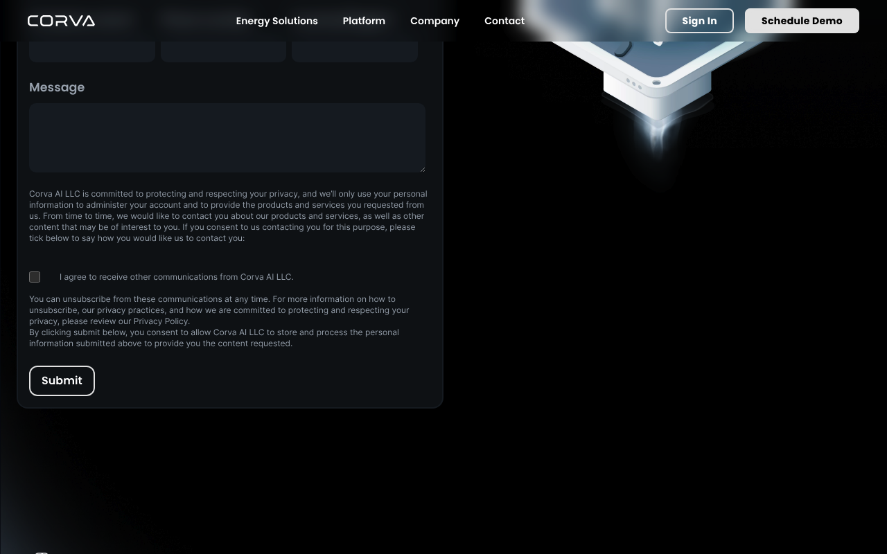 Corva AI website screenshot