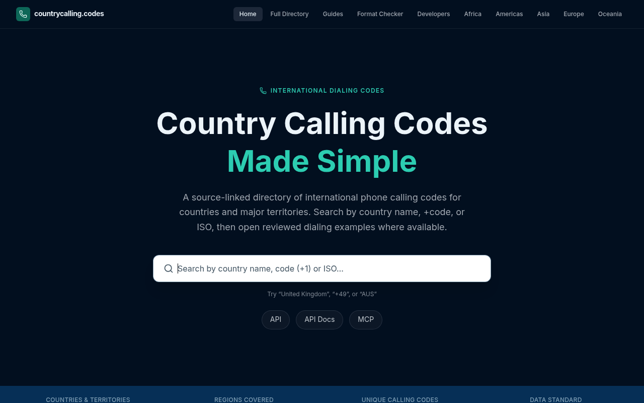 Country Calling Codes screenshot