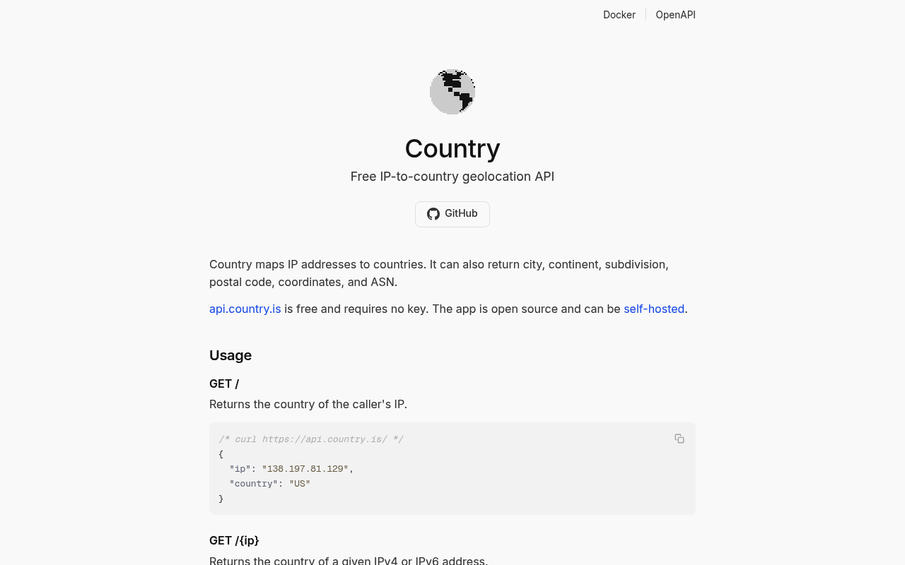 Country website screenshot