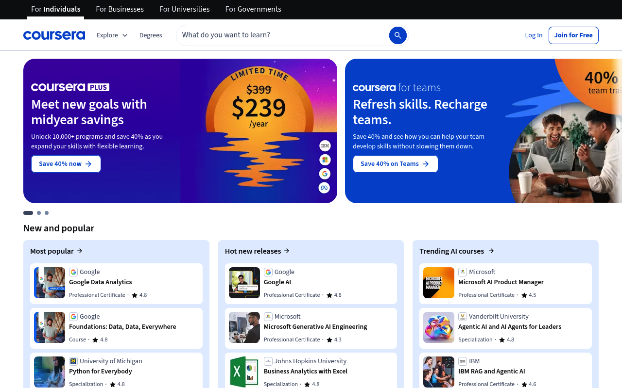 Coursera website screenshot