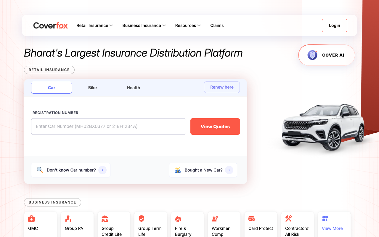 Coverfox screenshot