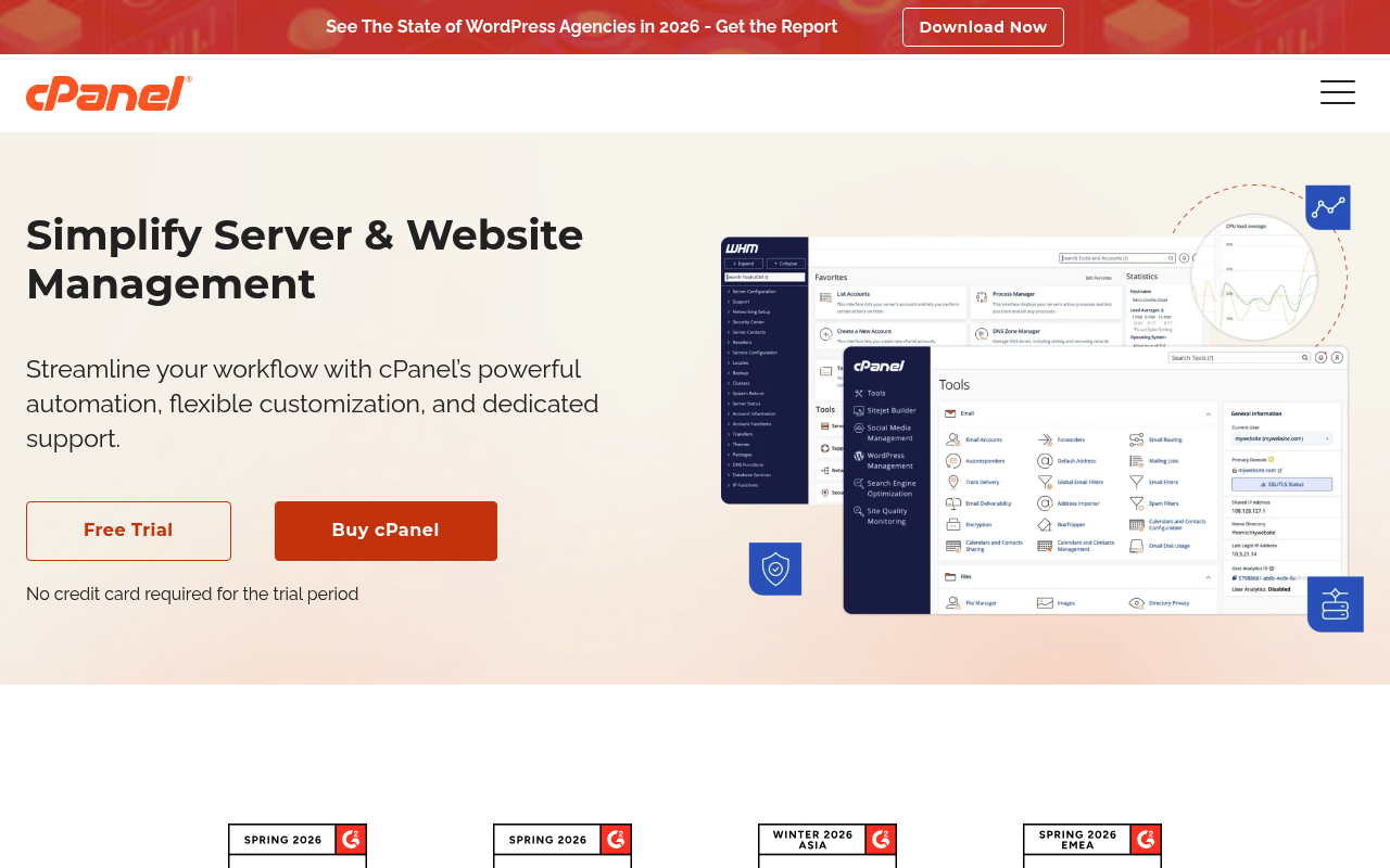 cPanel website screenshot