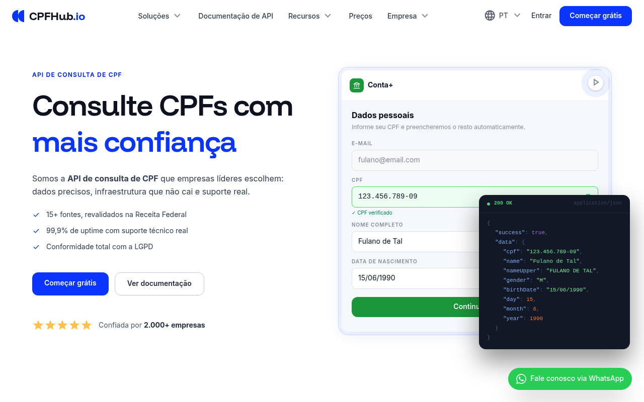 CPFHub website screenshot