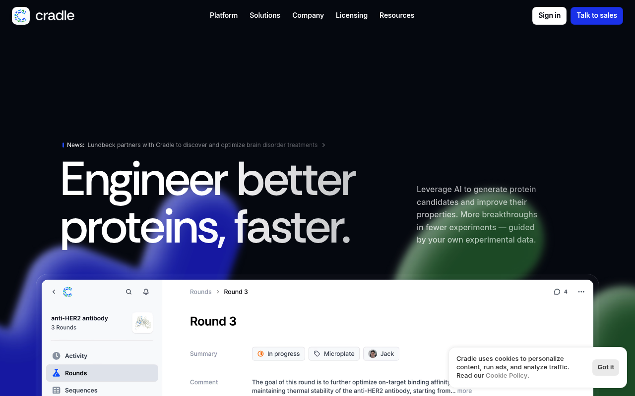 Cradle website screenshot