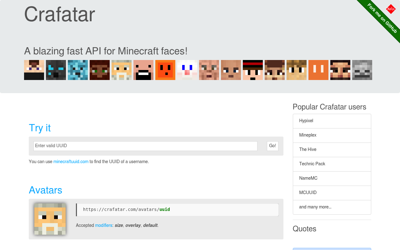 Crafatar screenshot