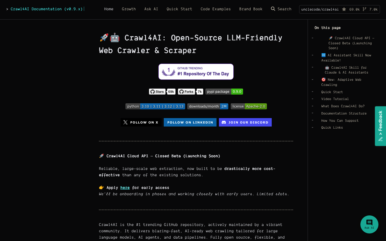 Crawl4AI website screenshot