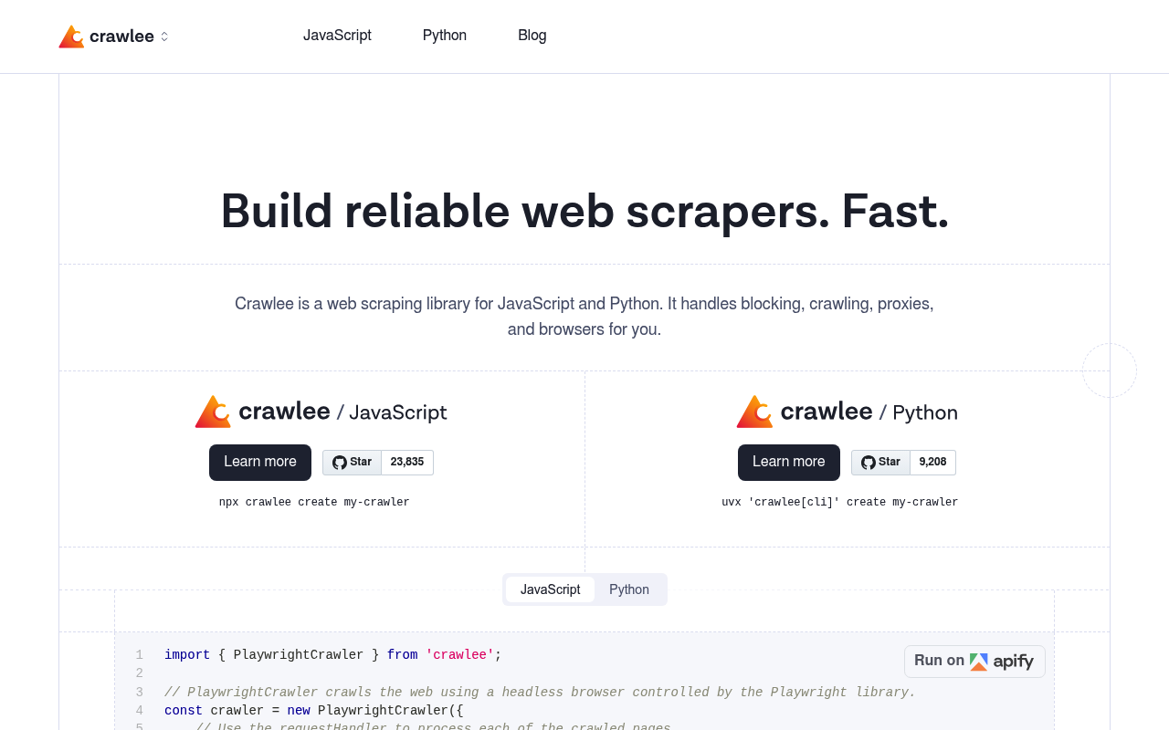 Crawlee website screenshot