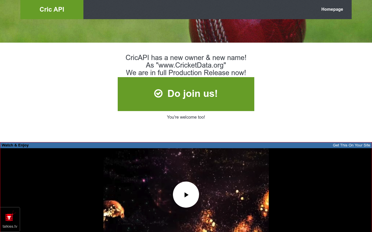 CricAPI website screenshot