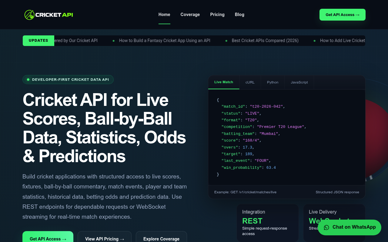 Cricket API screenshot