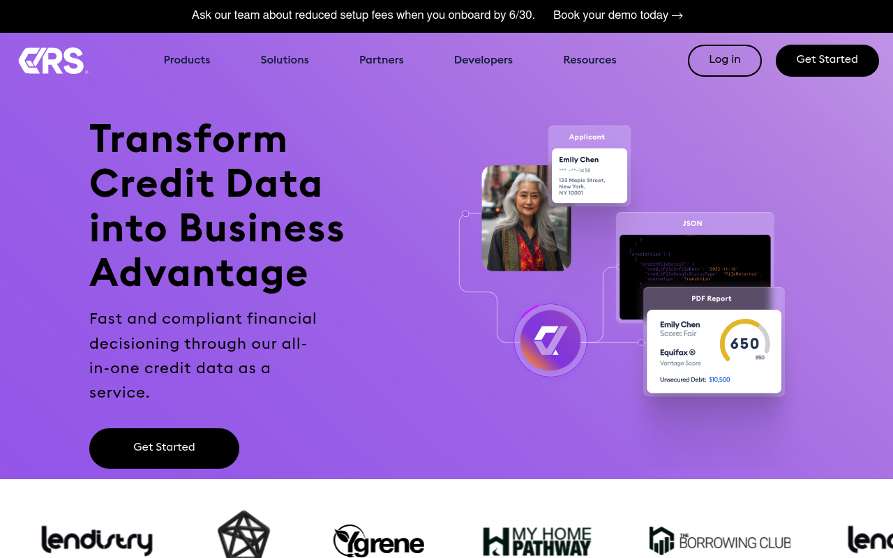 CRS Credit API website screenshot