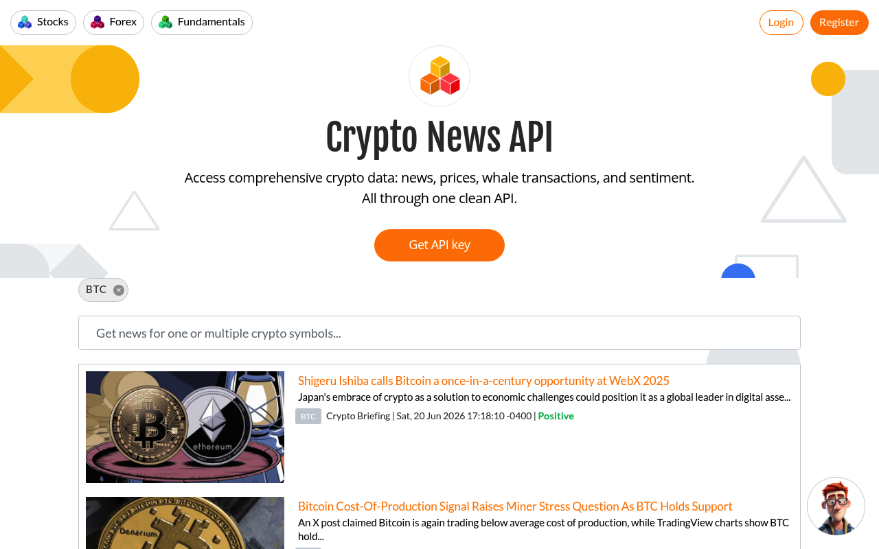 CryptoNews API website screenshot