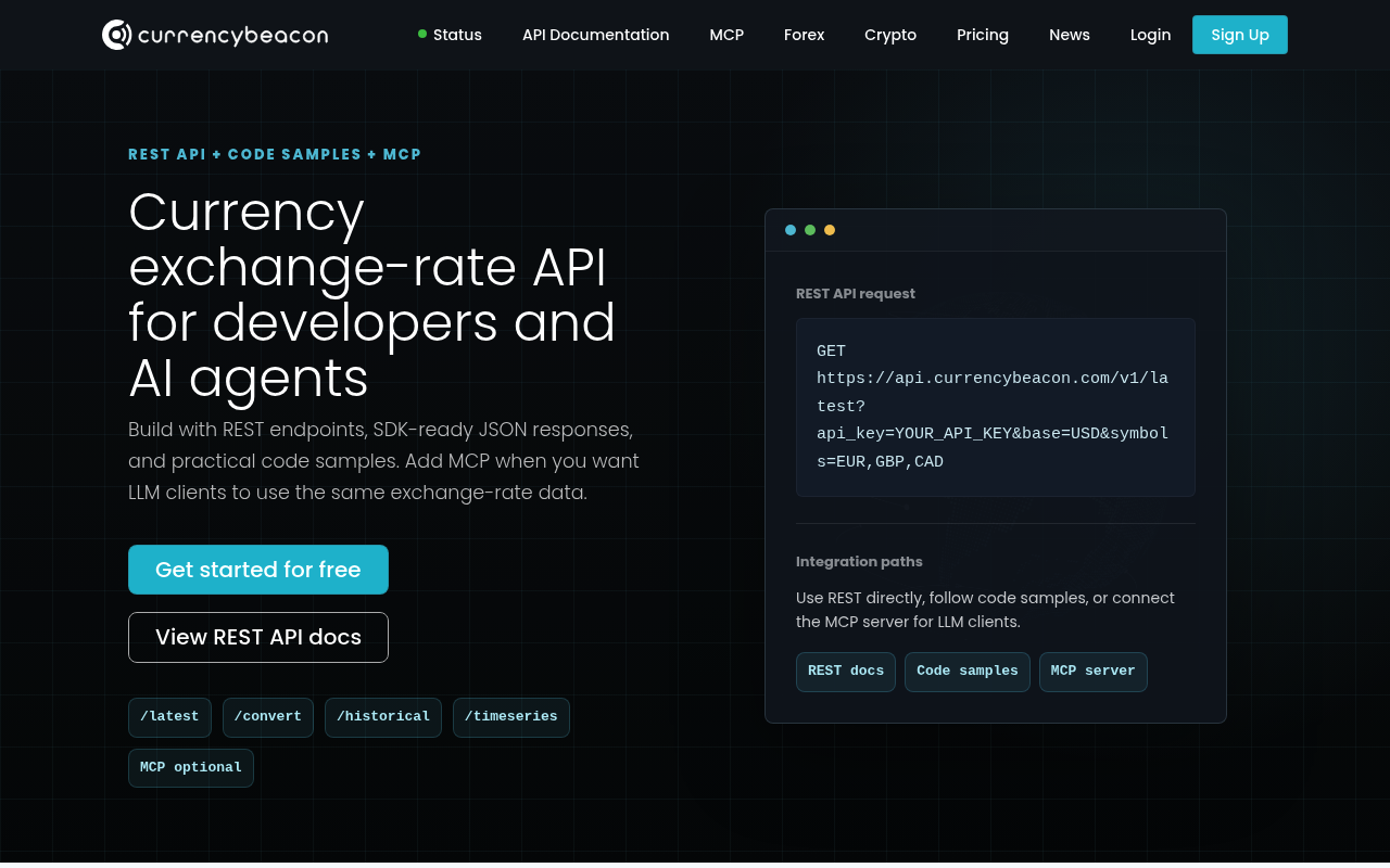 CurrencyBeacon website screenshot