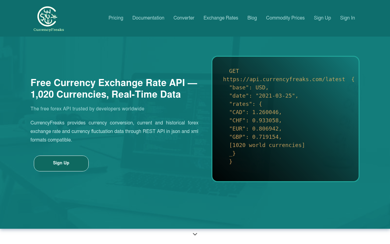 CurrencyFreaks website screenshot