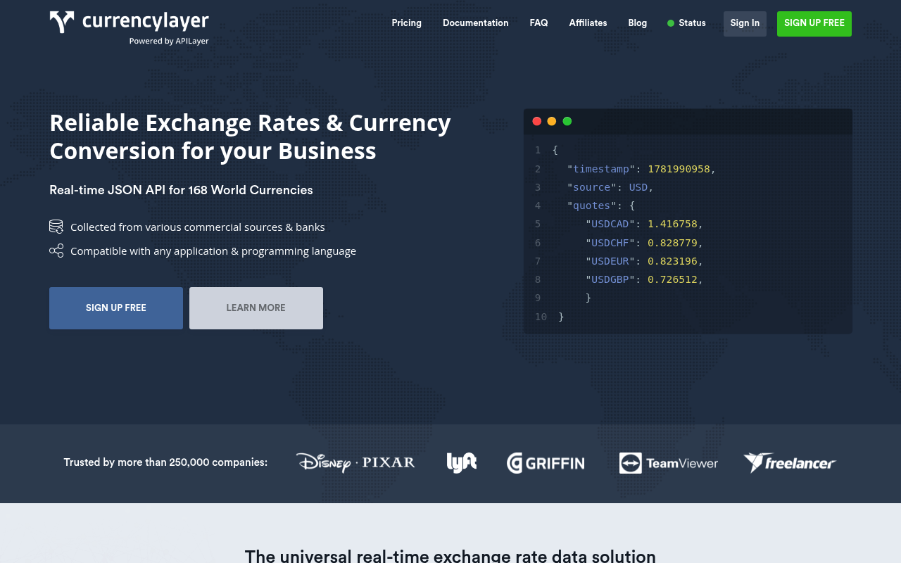 Currencylayer website screenshot