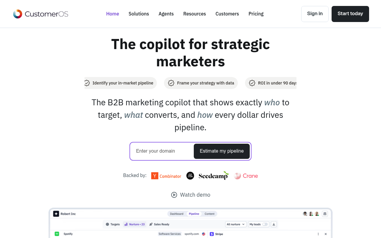 CustomerOS website screenshot