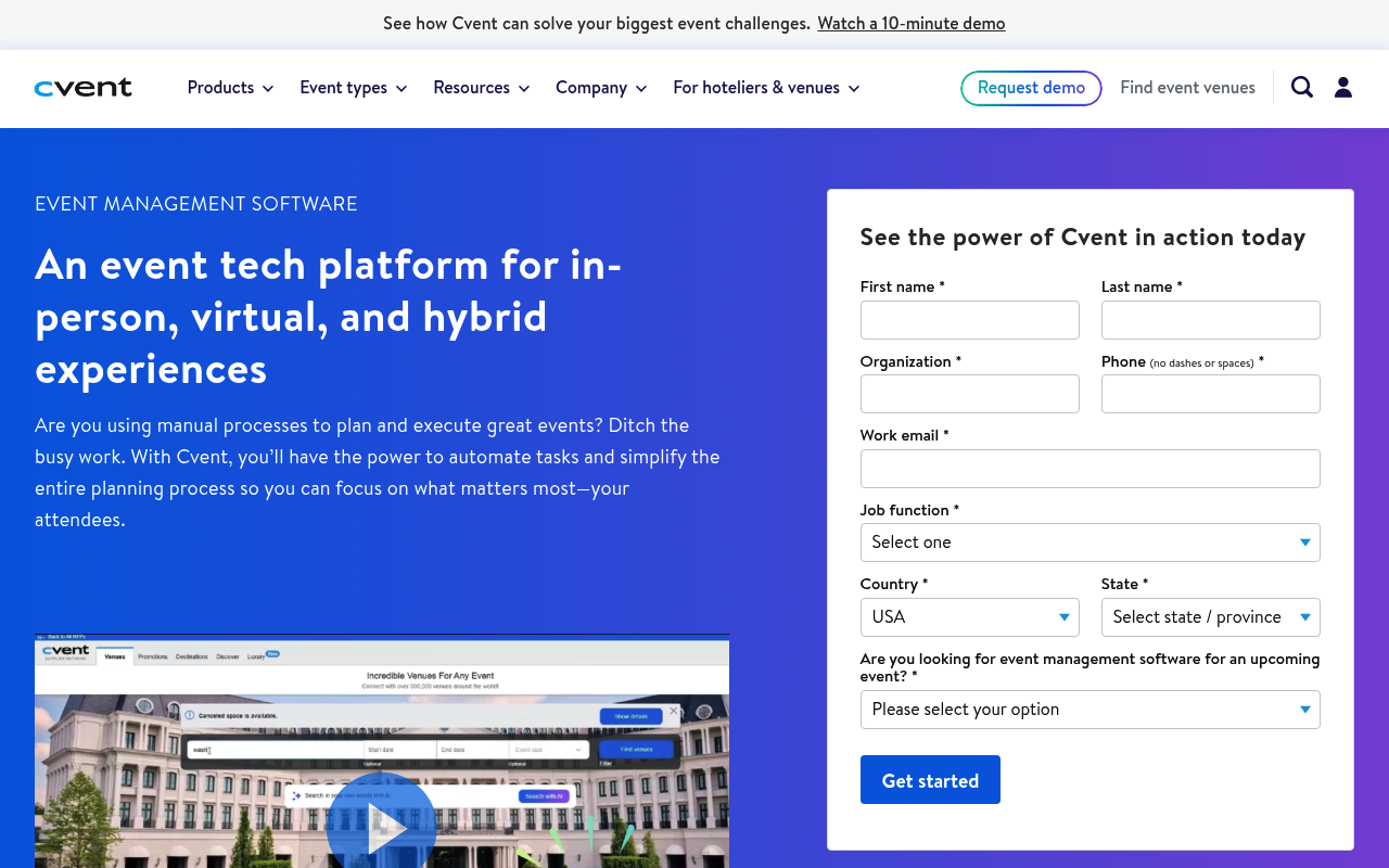 Cvent Event Cloud website screenshot