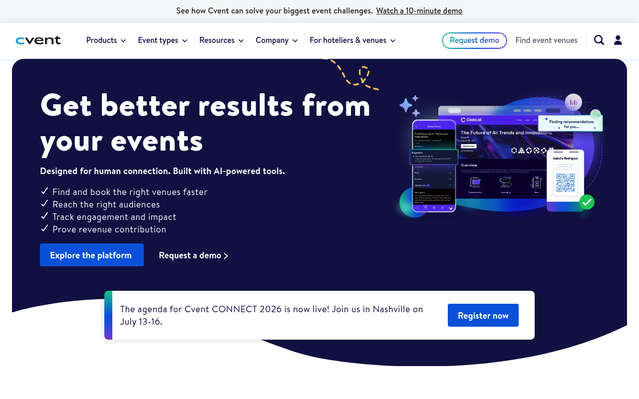 Cvent Platform website screenshot
