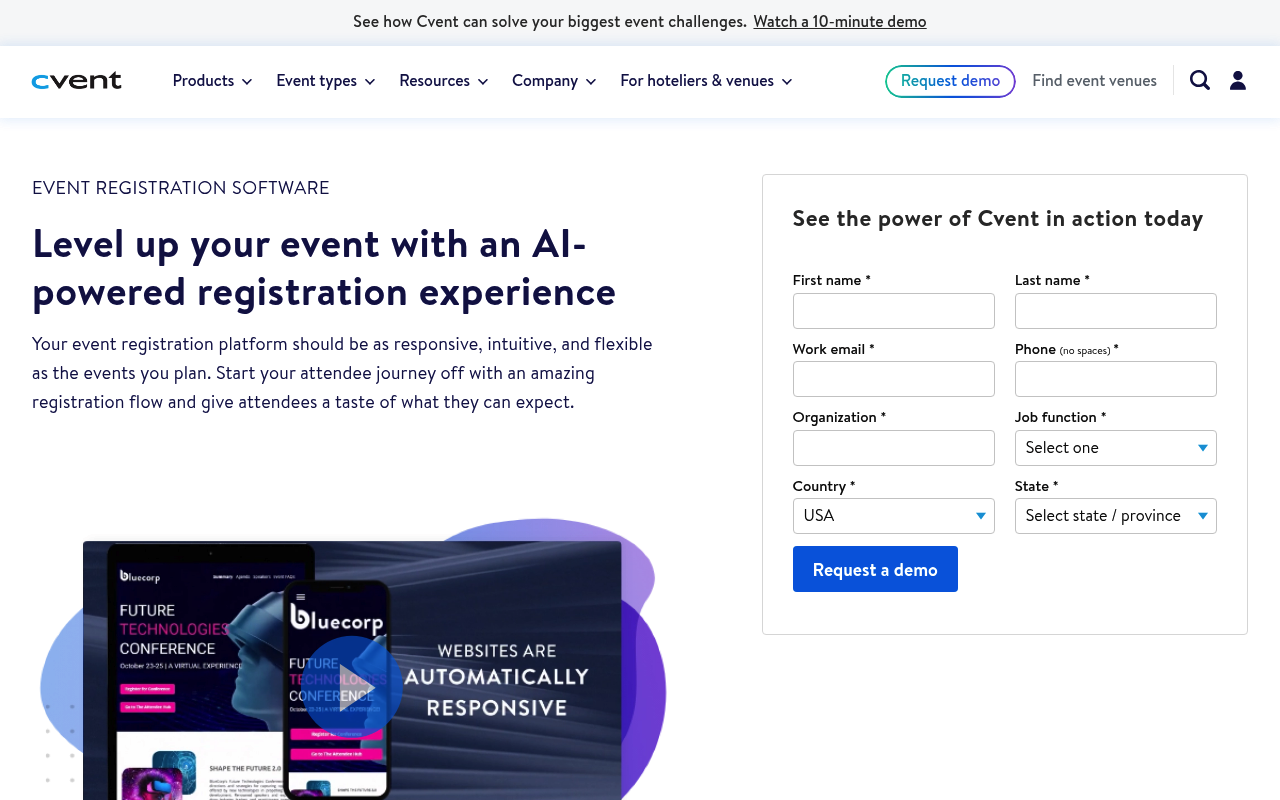 Cvent Registration website screenshot