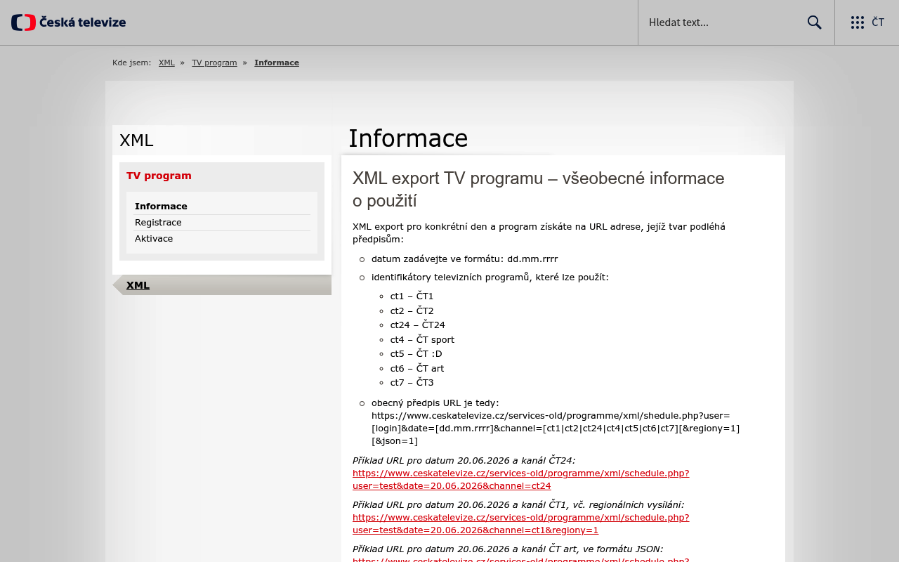 Czech Television website screenshot
