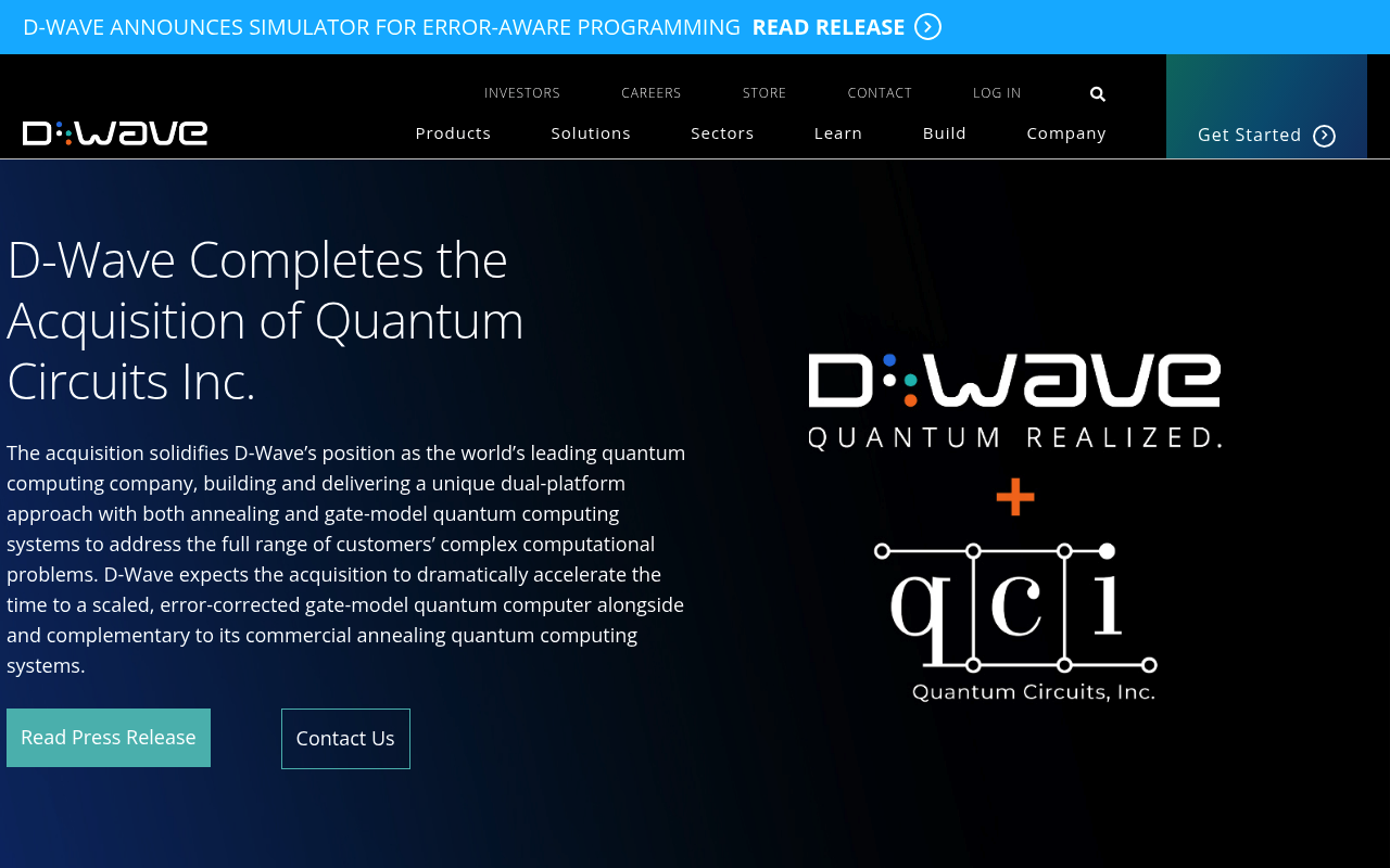 D-Wave website screenshot