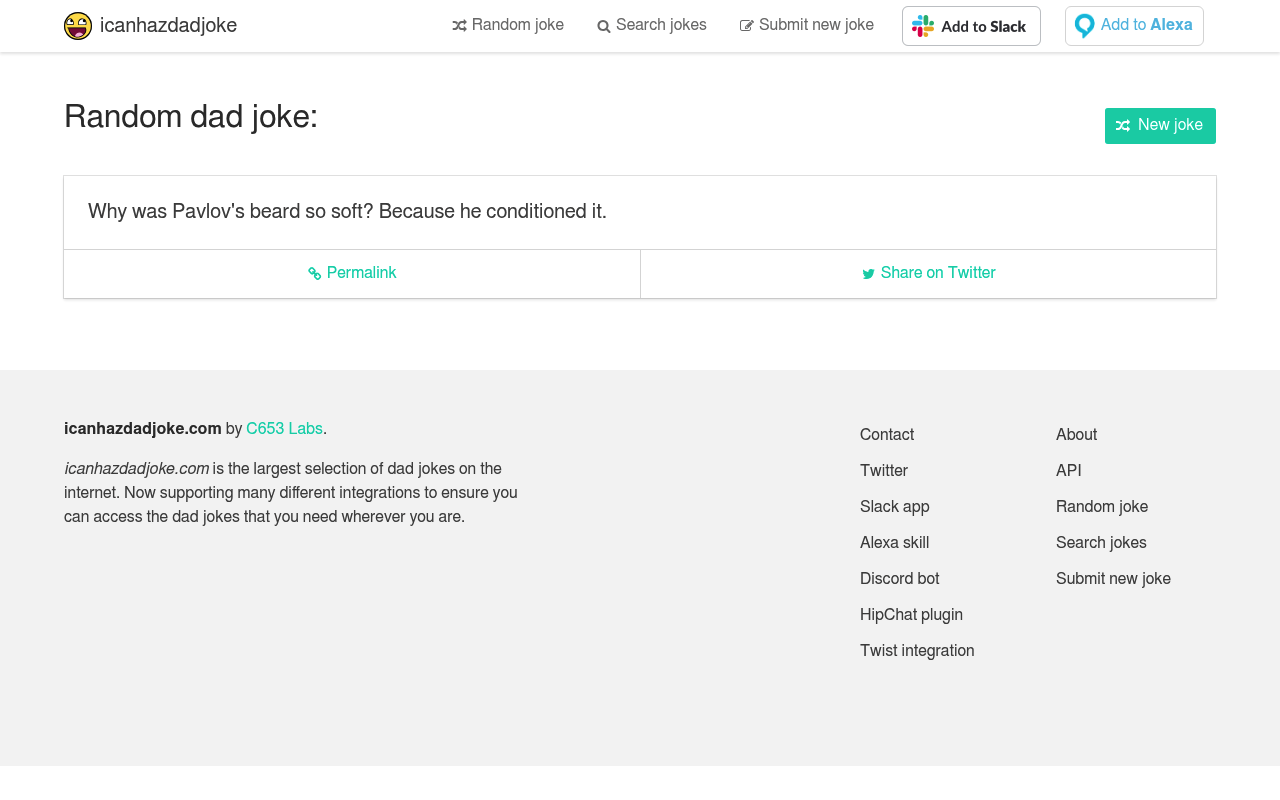 Dad Jokes (icanhazdadjoke) website screenshot