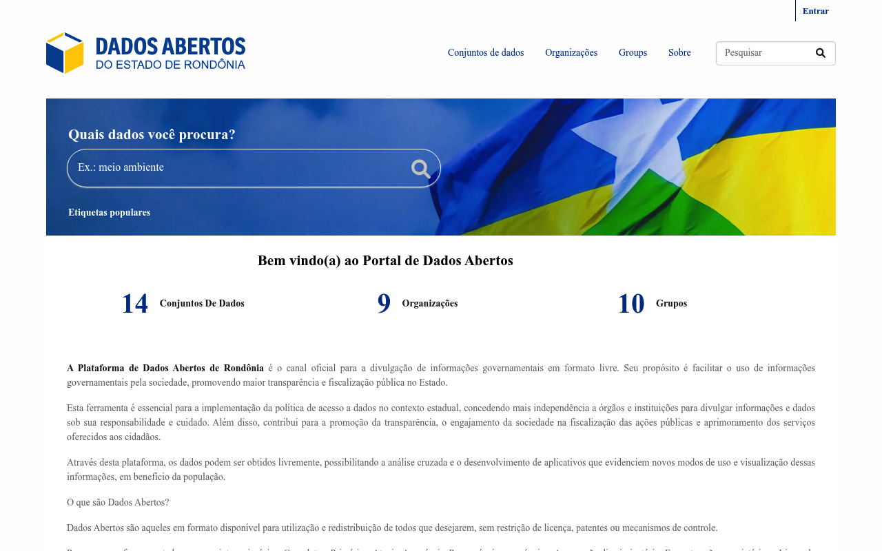 Rondonia Open Data website screenshot