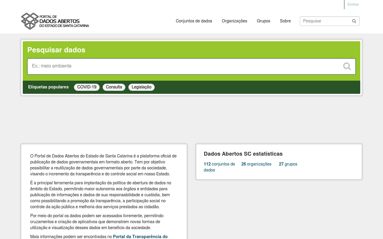 Santa Catarina Open Data website screenshot