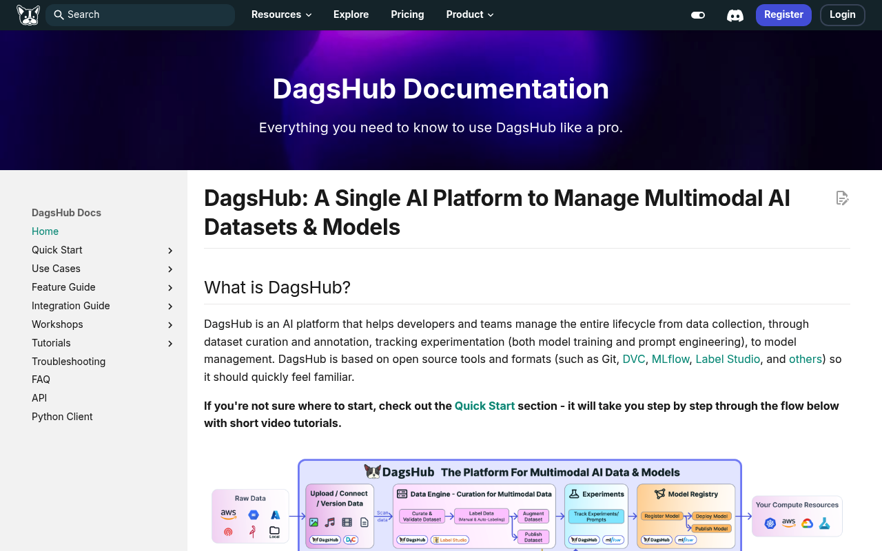 DagsHub website screenshot
