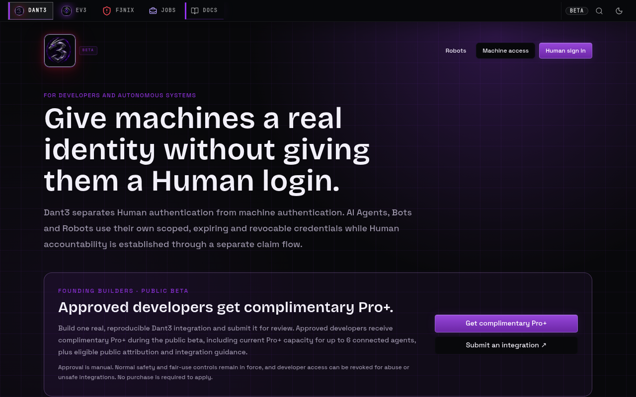 Dant3 website screenshot