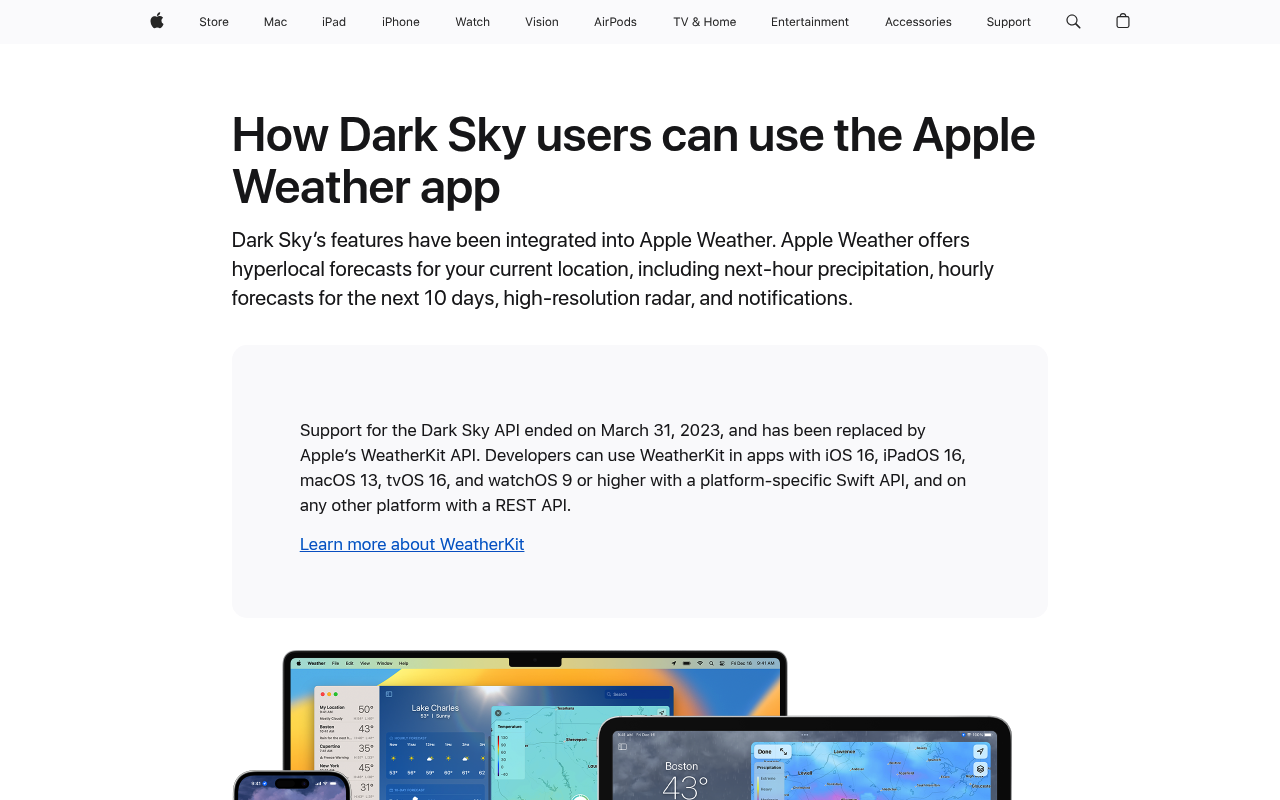 Dark Sky website screenshot