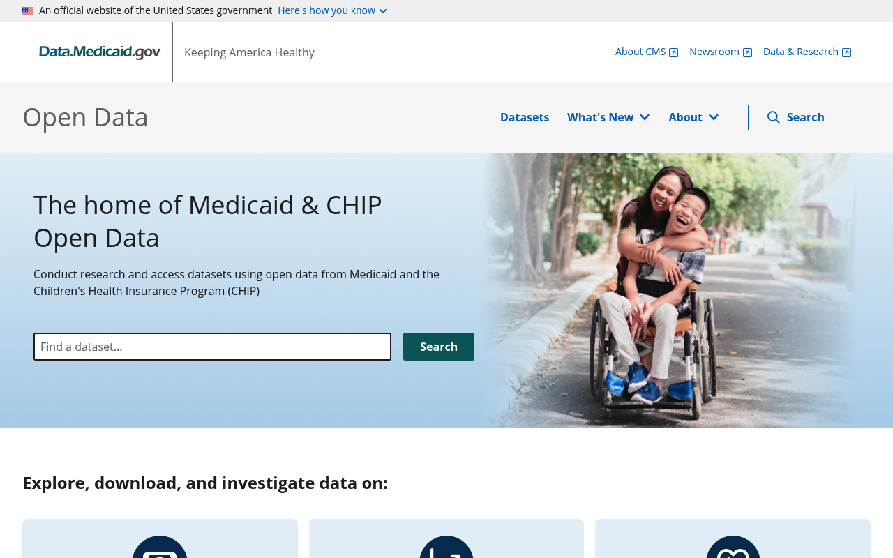 Medicaid Open Data website screenshot