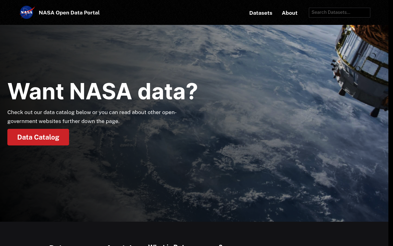 NASA Open Data website screenshot