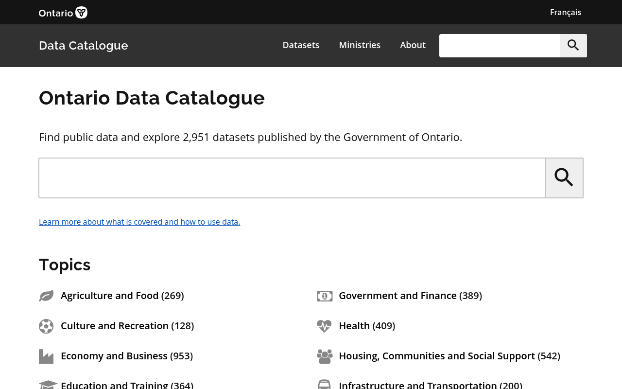 Ontario Data Catalogue website screenshot