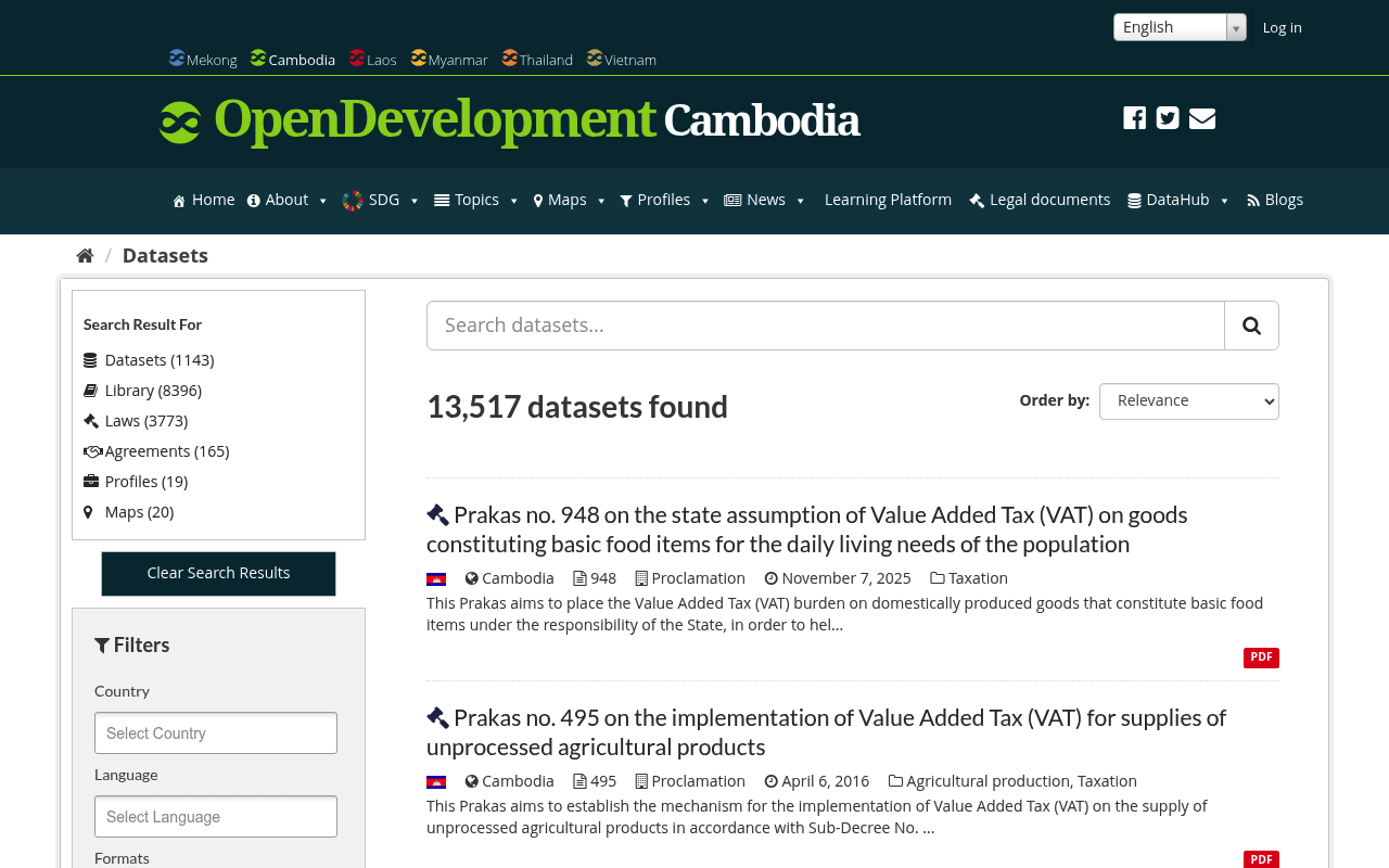 Open Development Cambodia website screenshot