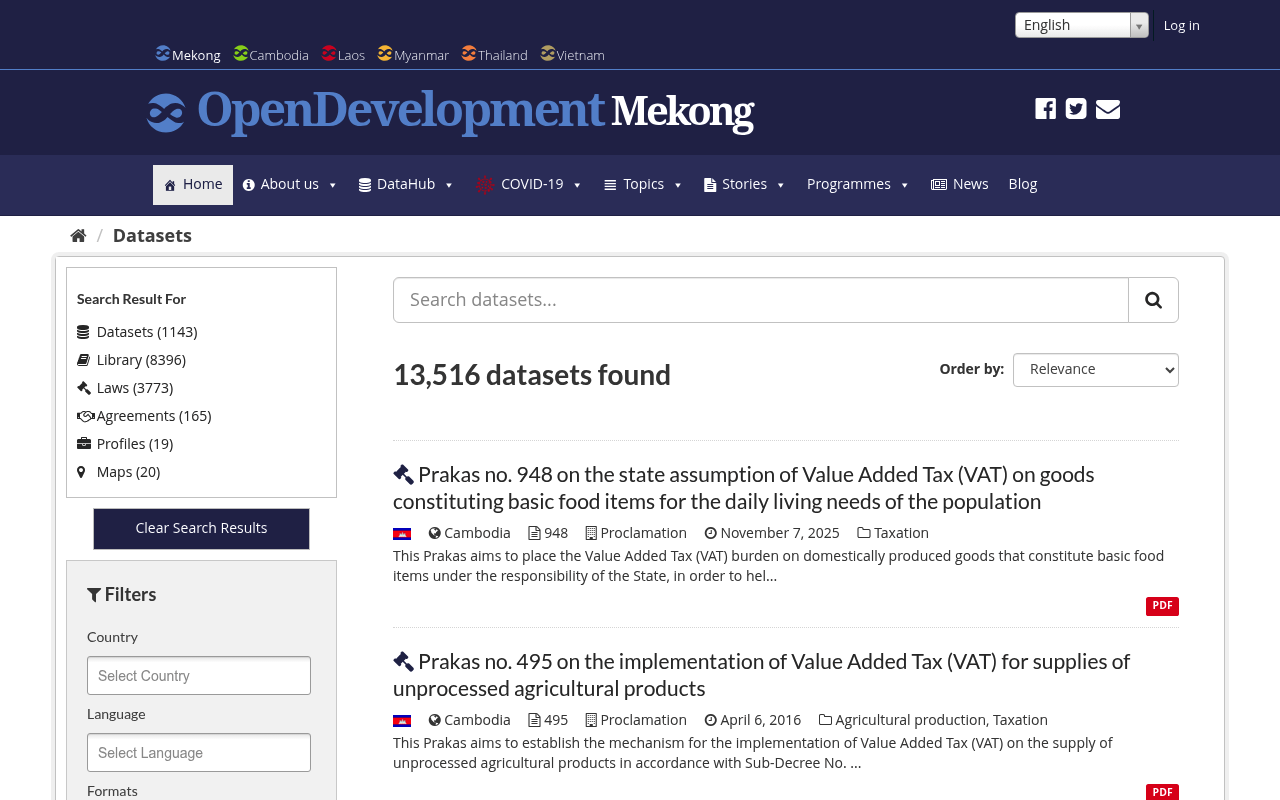 Open Development Mekong website screenshot