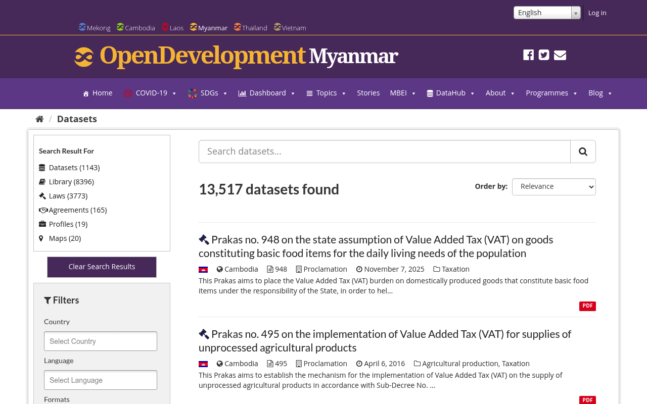 Open Development Myanmar website screenshot
