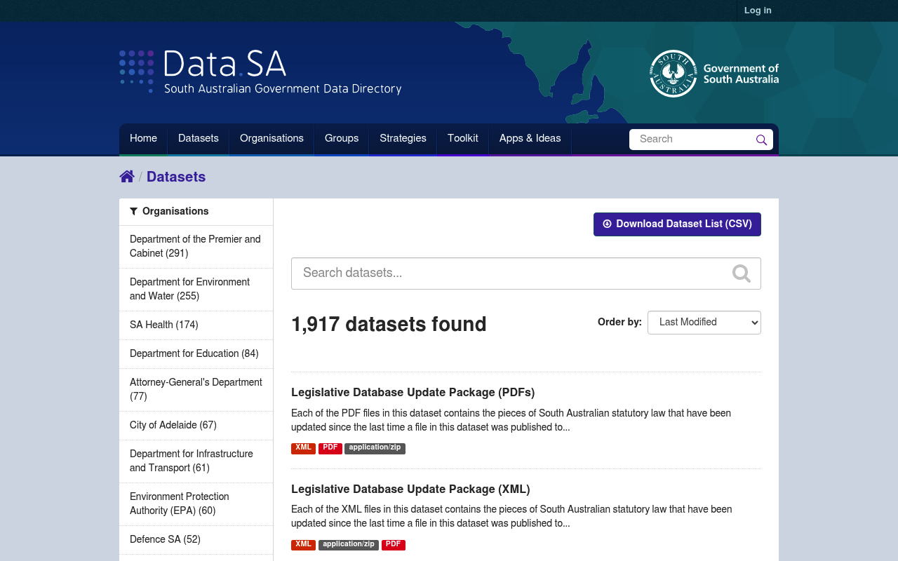 data.sa.gov.au South Australia website screenshot