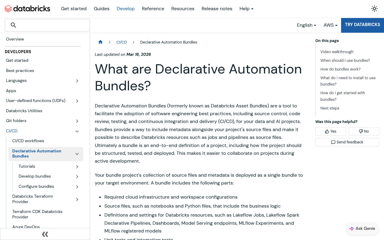 Databricks Asset Bundles website screenshot